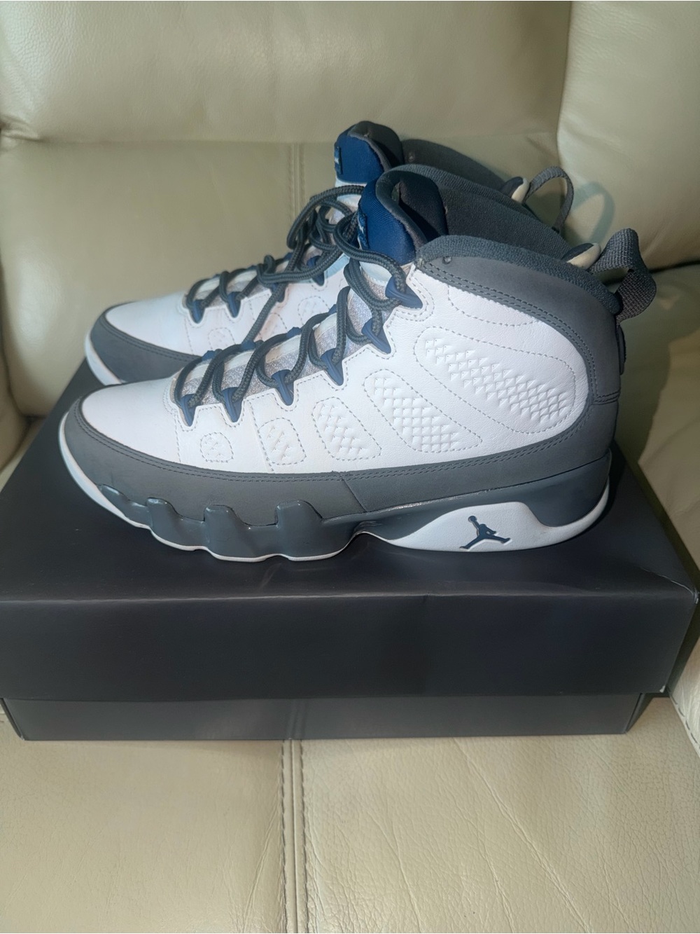 Jordan Men's White & Gray High-Top Basketball Sneakers with Blue Accents